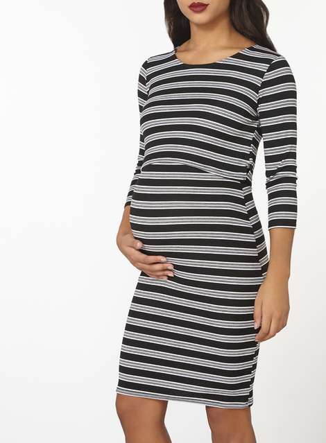 **Maternity Monochrome Stripe Dress
